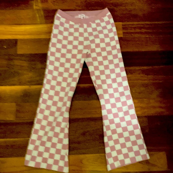 Ghanda Bottoms Pink And White Checkered Flare Pants From Ghanda